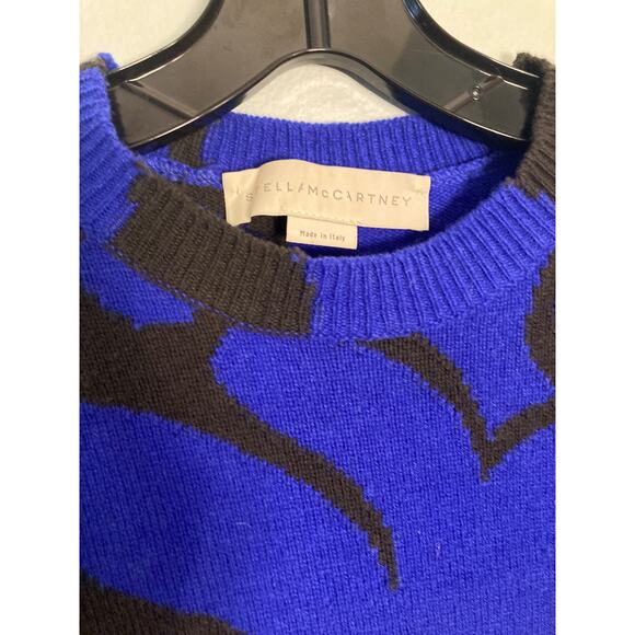 Stella McCartney Bright Blue & Brown Abstract Floral Print Sweater Wool Sz 42 L - Picture 6 of 9